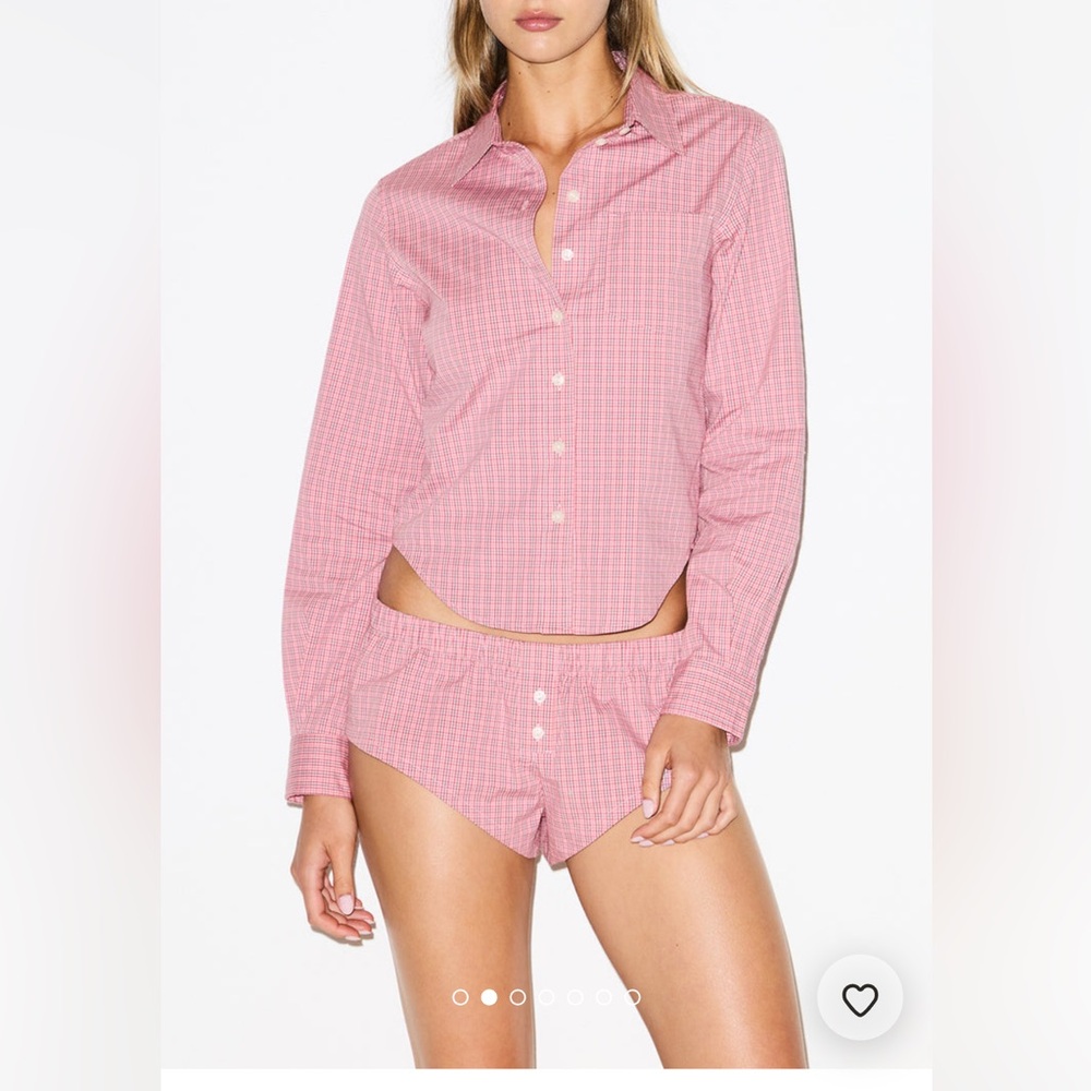 Skims nwt cotton poplin micro shorts sleep set medium berry check